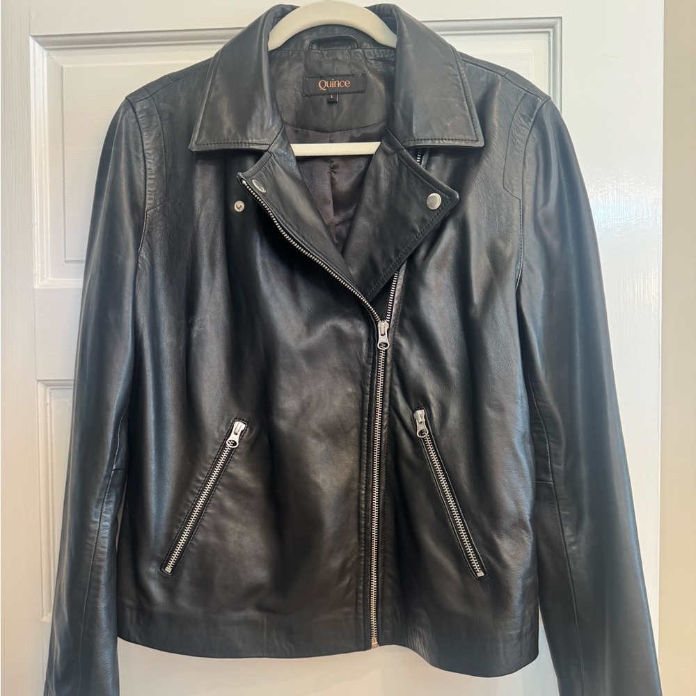 Quince Classic Black Leather Jacket